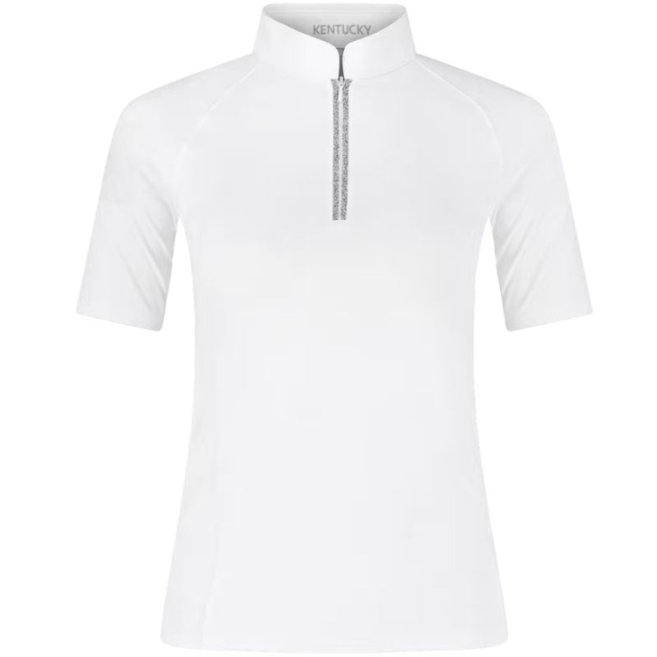 Top konkursowy Classic Glitter Zipper Short Sleeve Biały w grupie Odzież jeździecka / Bluzki i koszulki / Koszulki konkursowe przy Equinest (320280236WH_r)