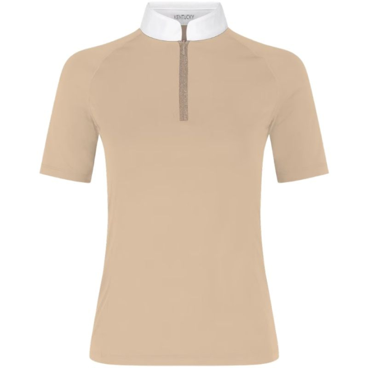 Top konkursowy Classic Glitter Zipper Short Sleeve Beżowy w grupie Odzież jeździecka / Bluzki i koszulki / Koszulki konkursowe przy Equinest (320283236BE_r)