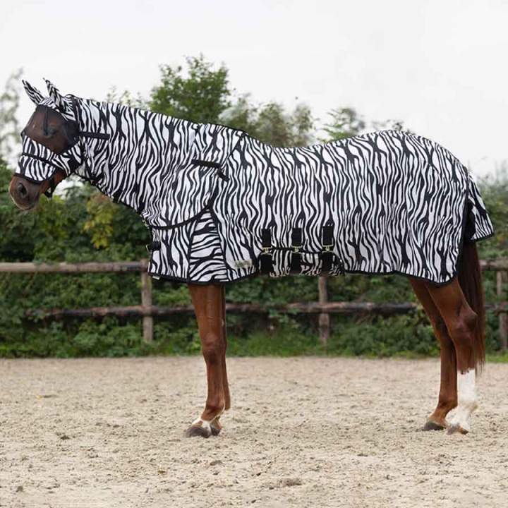 Derka przeciw owadom z kapturem i nausznikami Zebra Czarno/Biała w grupie Ochrona przed owadami / Derki przeciw owadom przy Equinest (6013ZE125BAWH_r)