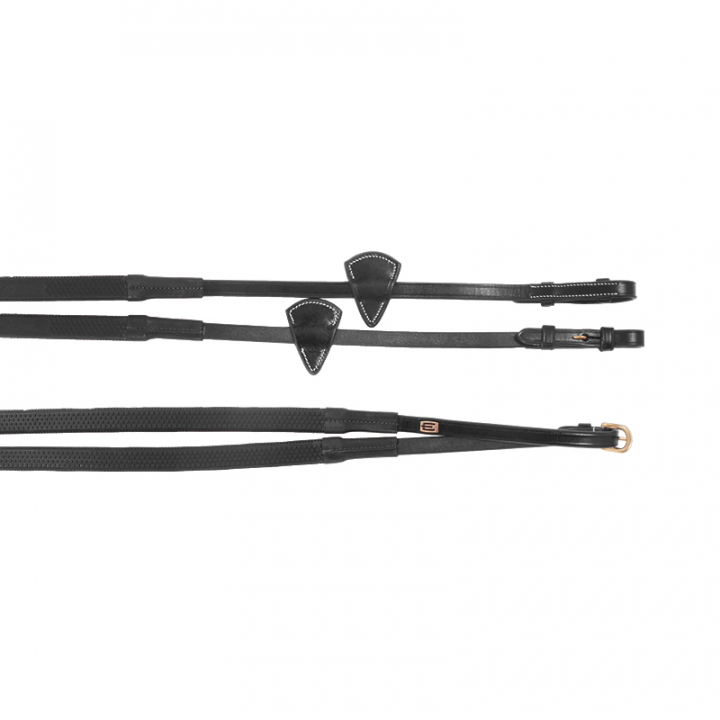 Wodze gumowe E-Logo Czarne/Mosiężne okucia w grupie Sprzęt dla konia / Wodze / Wodze gumowe przy Equinest (623000200202BA)