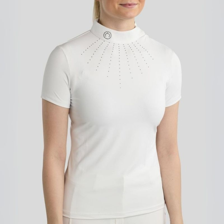 Top konkursowy MoMina Short Sleeve Gun Metal Crystals Biały w grupie Odzież jeździecka / Bluzki i koszulki / Koszulki konkursowe przy Equinest (CT26701LWH_r)