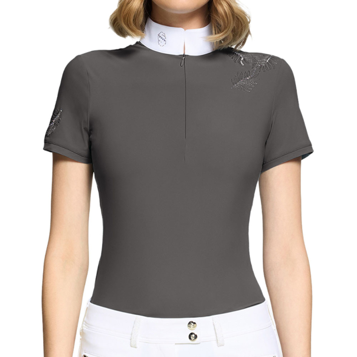 Koszulka konkursowa Lea Crystal Leaf Ferna Szara w grupie Odzież jeździecka / Bluzki i koszulki / Koszulki konkursowe przy Equinest (PFST0372GR_r)