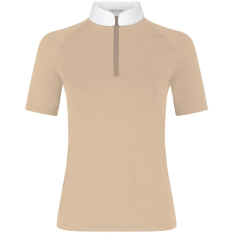Top konkursowy Classic Glitter Zipper Short Sleeve Beżowy
