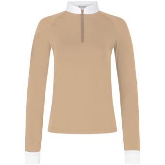 Top konkursowy Classic Glitter Zipper Long Sleeve Beżowy