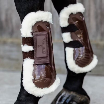 Ochraniacze skokowe przód Vegan Sheepskin Velcro Brązowe