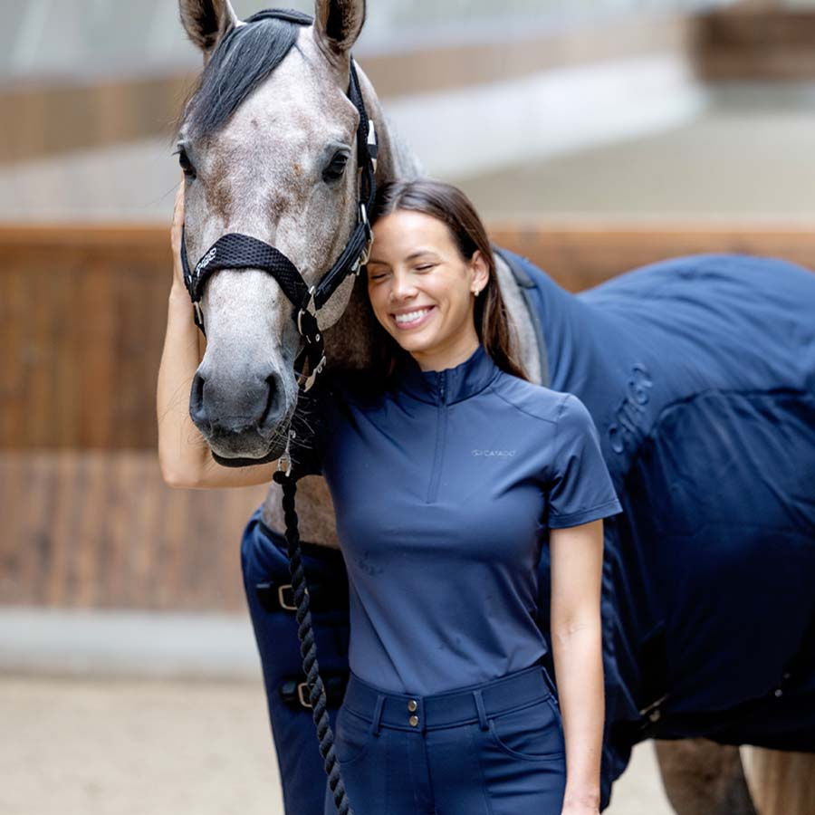 Koszulka jeździecka Thelma 1/4 Zip Granatowa