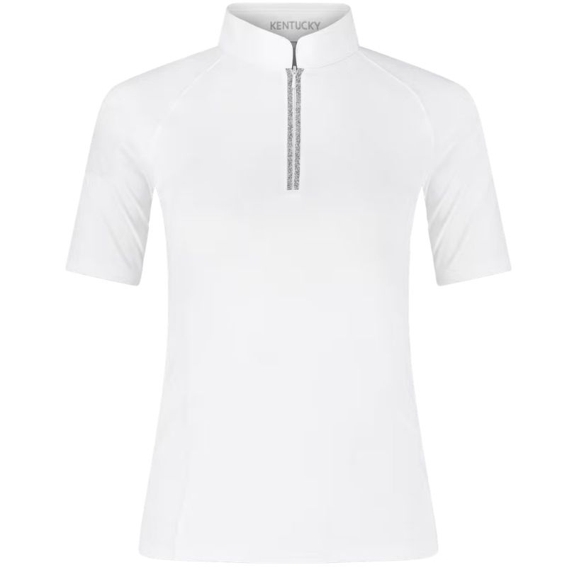 Top konkursowy Classic Glitter Zipper Short Sleeve Biały