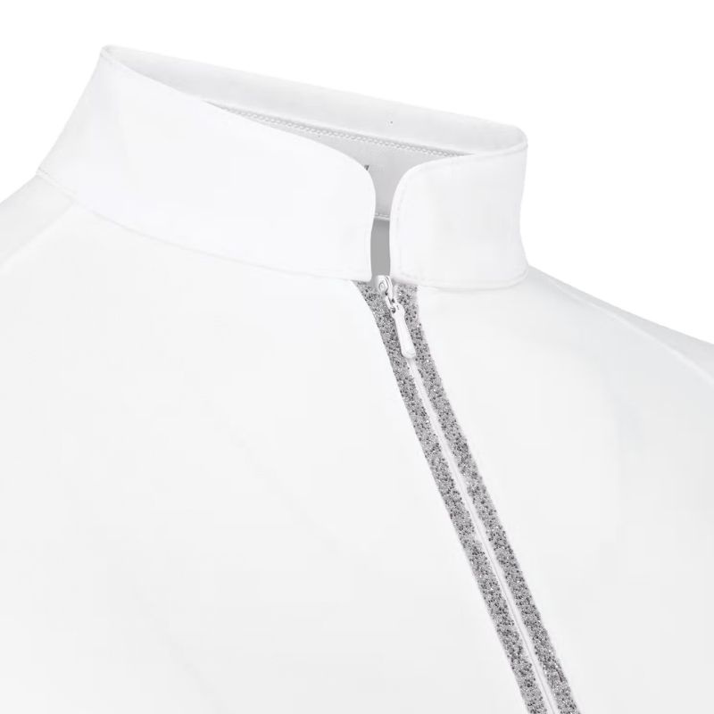 Top konkursowy Classic Glitter Zipper Short Sleeve Biały