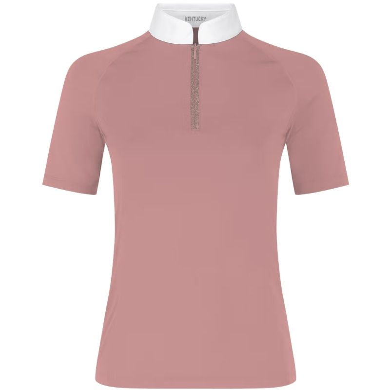 Top konkursowy Classic Glitter Zipper Short Sleeve Stary róż
