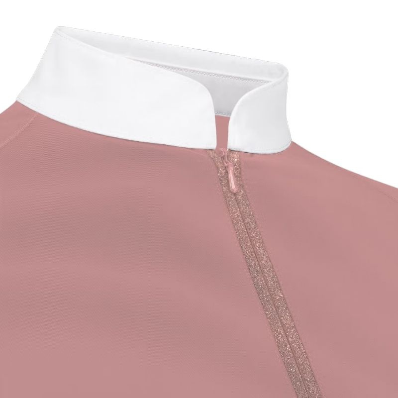 Top konkursowy Classic Glitter Zipper Short Sleeve Stary róż