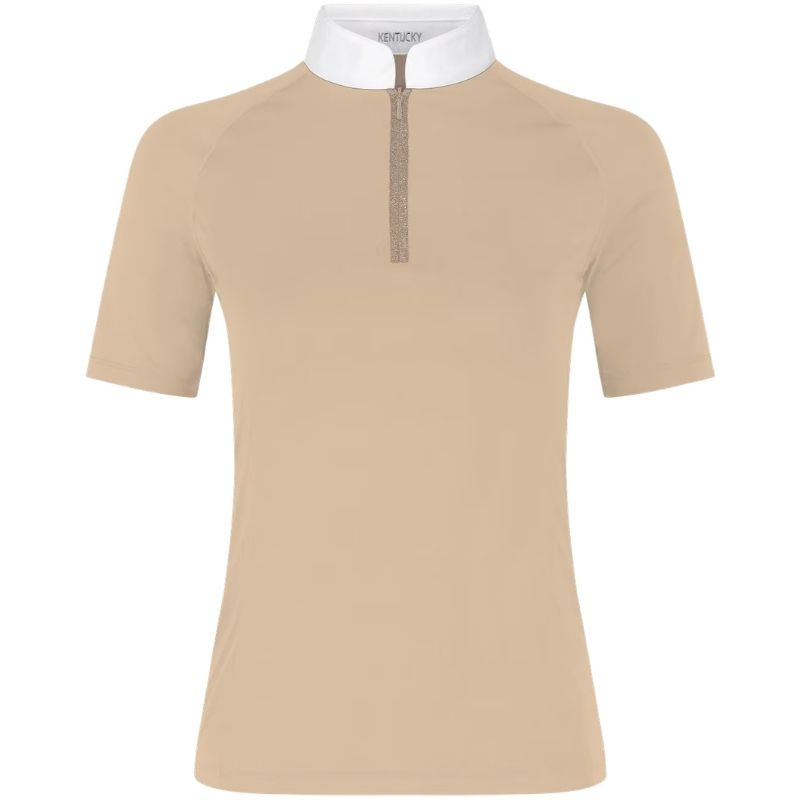 Top konkursowy Classic Glitter Zipper Short Sleeve Beżowy