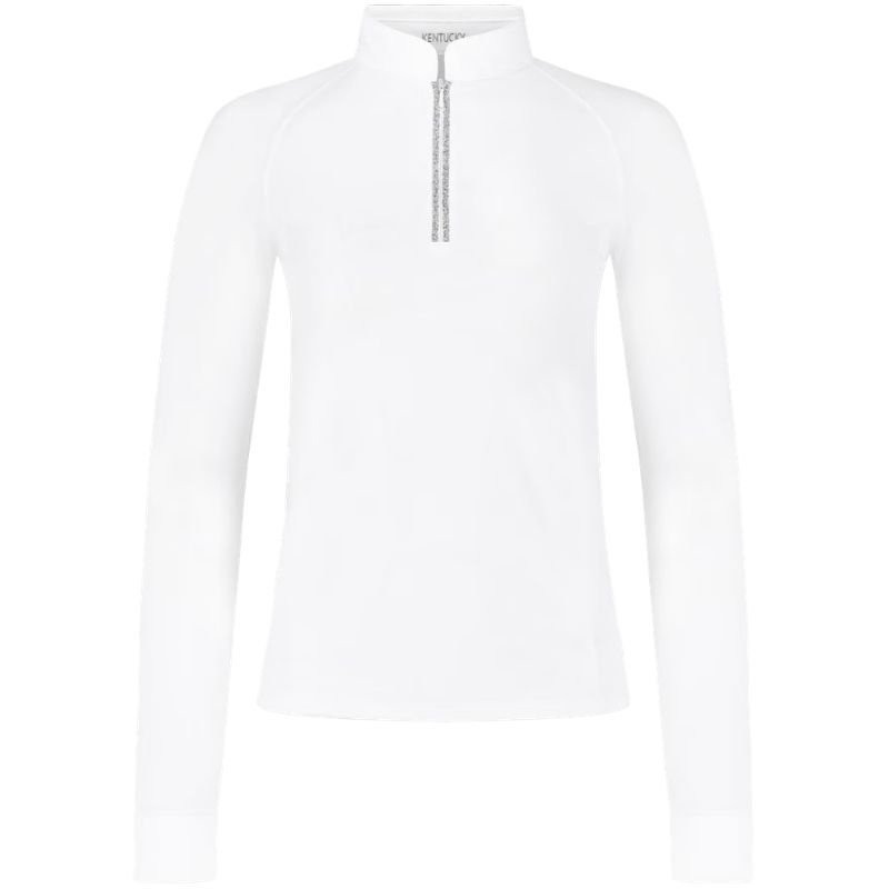 Top konkursowy Classic Glitter Zipper Long Sleeve Biały