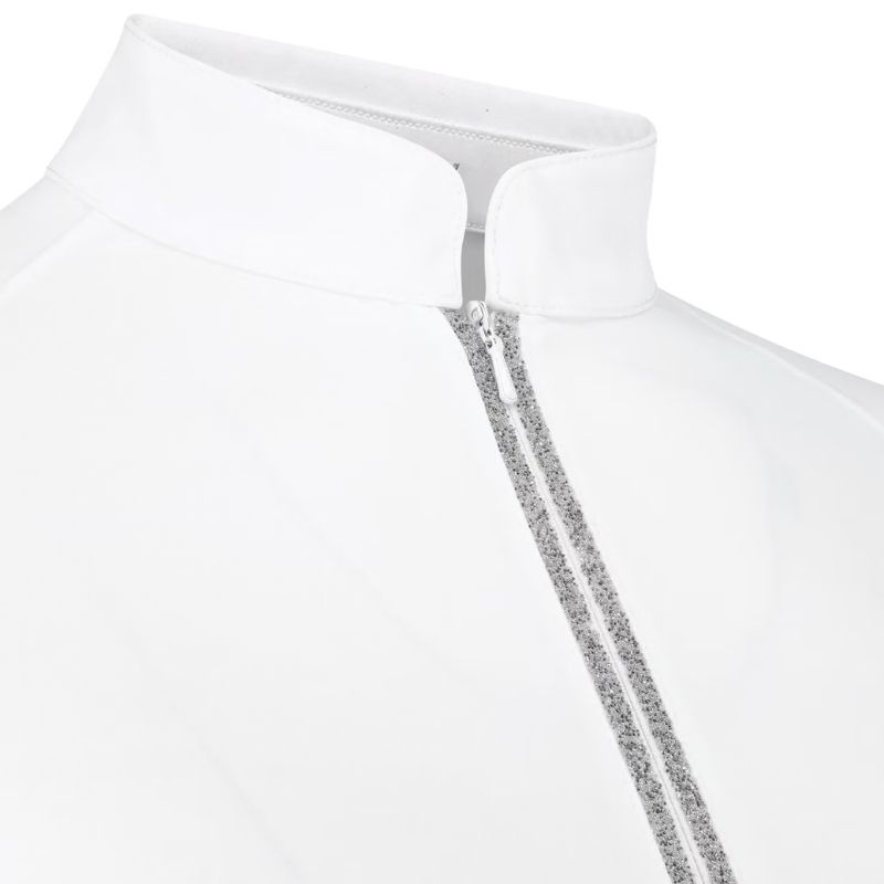 Top konkursowy Classic Glitter Zipper Long Sleeve Biały