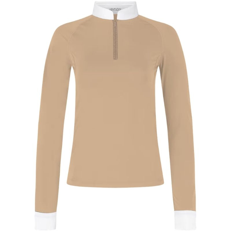 Top konkursowy Classic Glitter Zipper Long Sleeve Beżowy