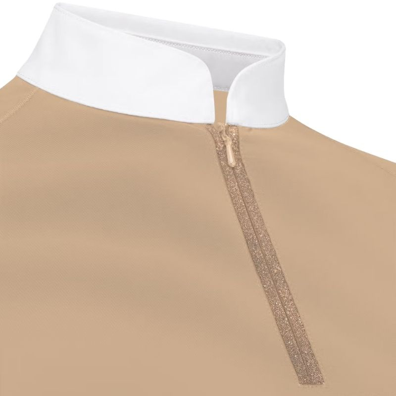 Top konkursowy Classic Glitter Zipper Long Sleeve Beżowy