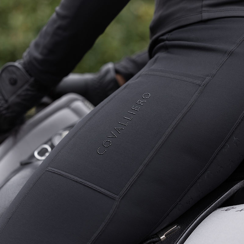 Zimowe legginsy jeździeckie Grip z pełnym lejem Czarne