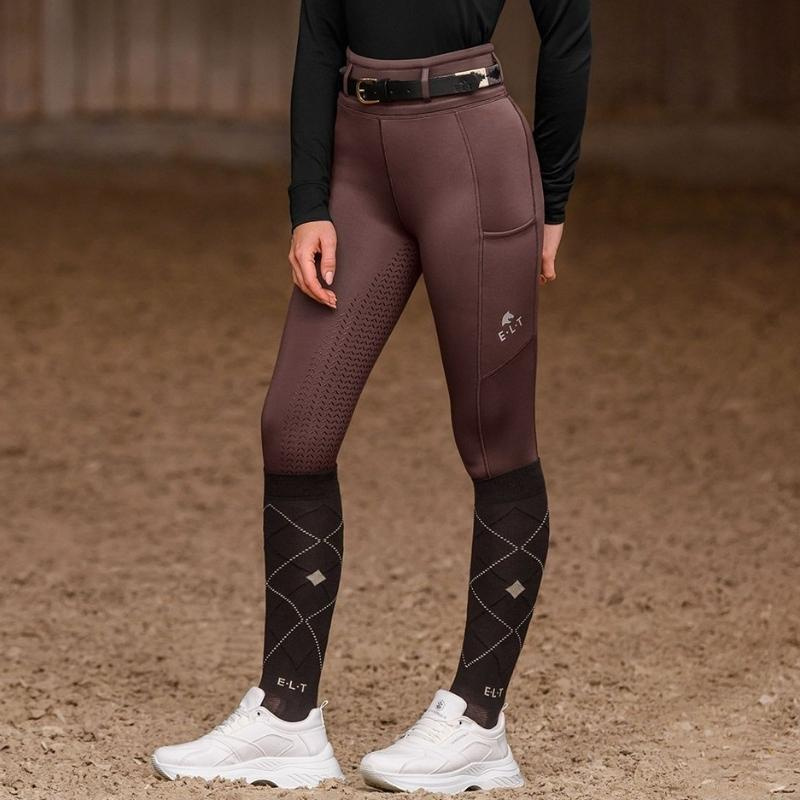 Zimowe legginsy jeździeckie Dzieci/Junior Ella Full Grip Brązowe