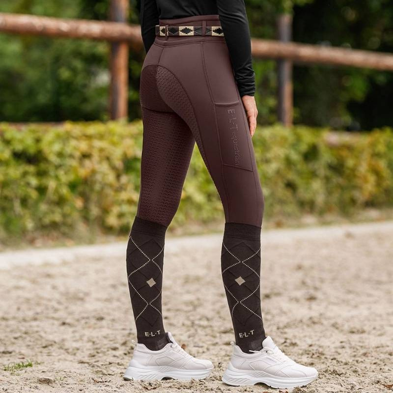 Legginsy jeździeckie Ella Glam Full Grip Brązowe