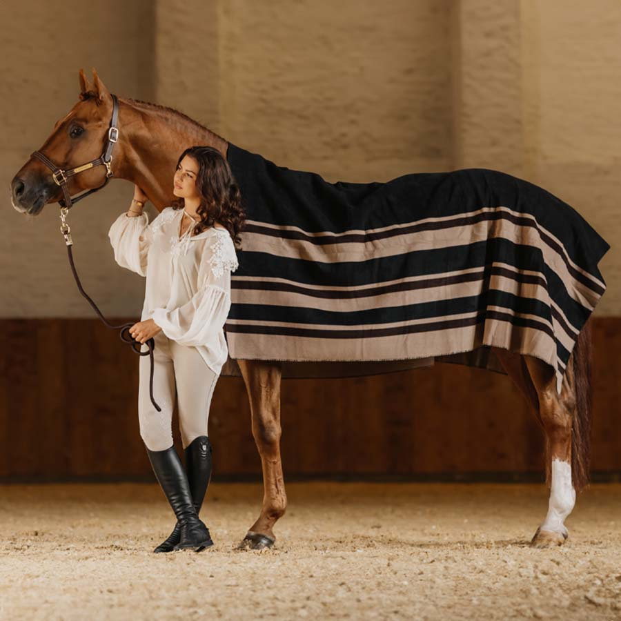 Derka polarowa Heavy Square Stripes Brązowa210x200