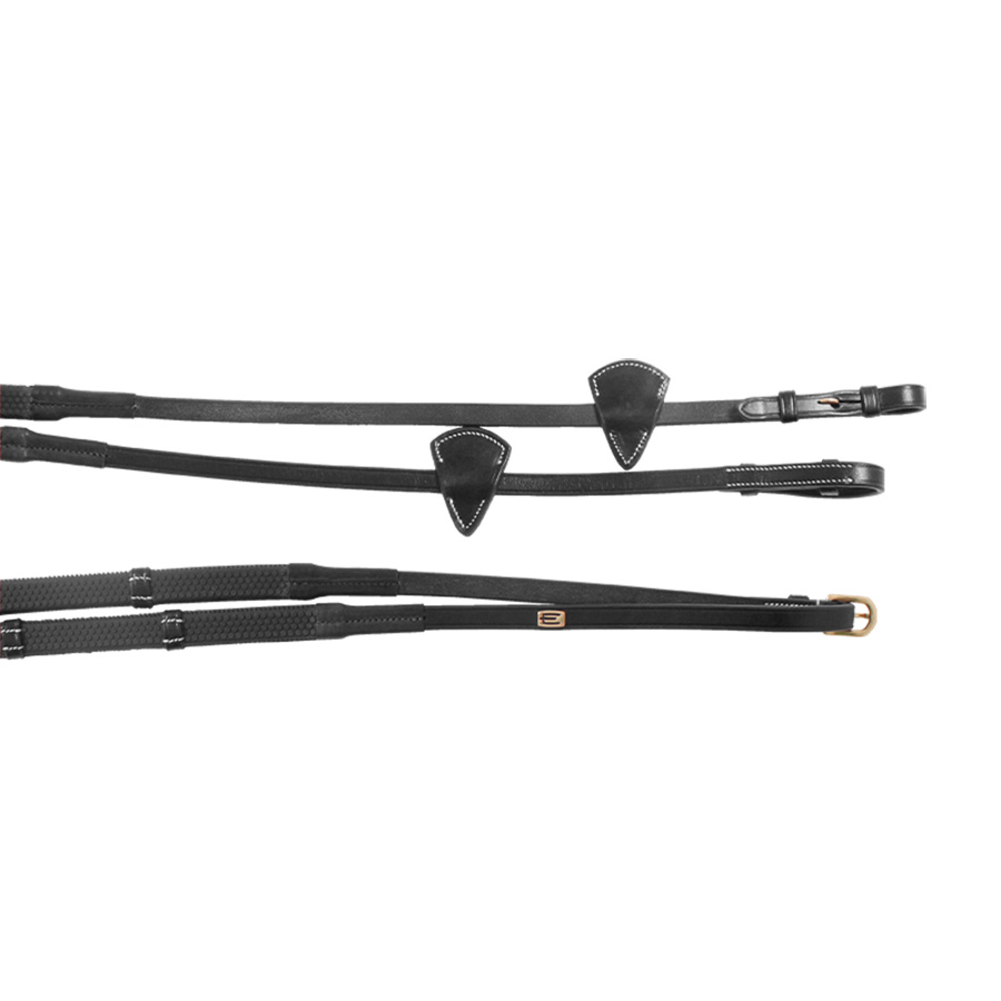 Wodze gumowe E-Logo ze stoperami Czarne/Mosiężne okucia