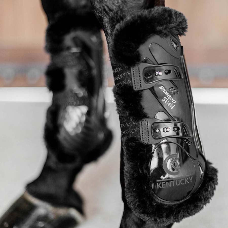 Ochraniacze skokowe przód Vegan Sheepskin Bamboo Elastic Czarne