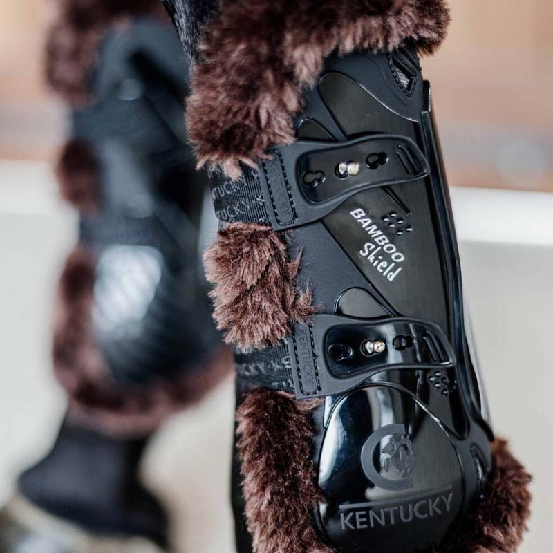 Ochraniacze skokowe przód Vegan Sheepskin Bamboo Elastic Czarno/Brązowe