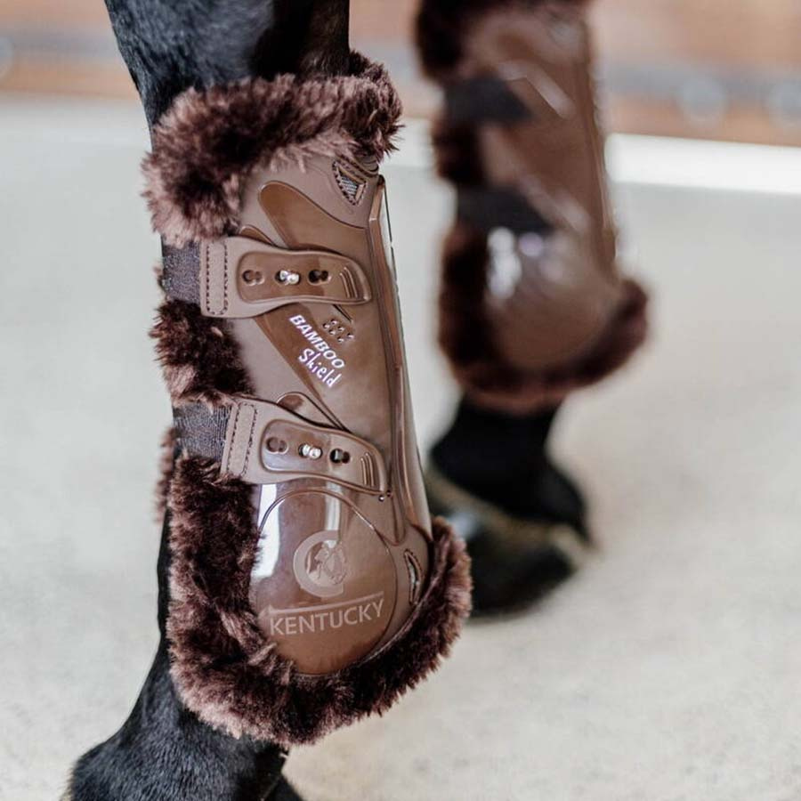 Ochraniacze skokowe przód Vegan Sheepskin Bamboo Elastic Brązowe