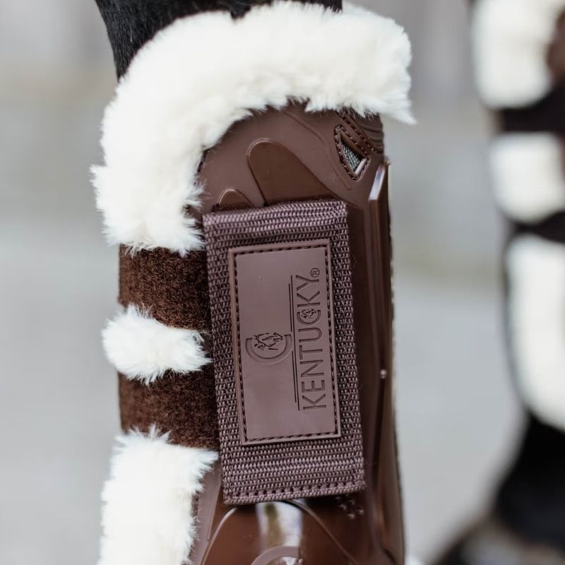 Ochraniacze skokowe przód Vegan Sheepskin Velcro Brązowe
