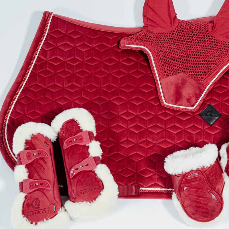 Ochraniacze skokowe przód Vegan Sheepskin Bamboo Elastic Velvet Red