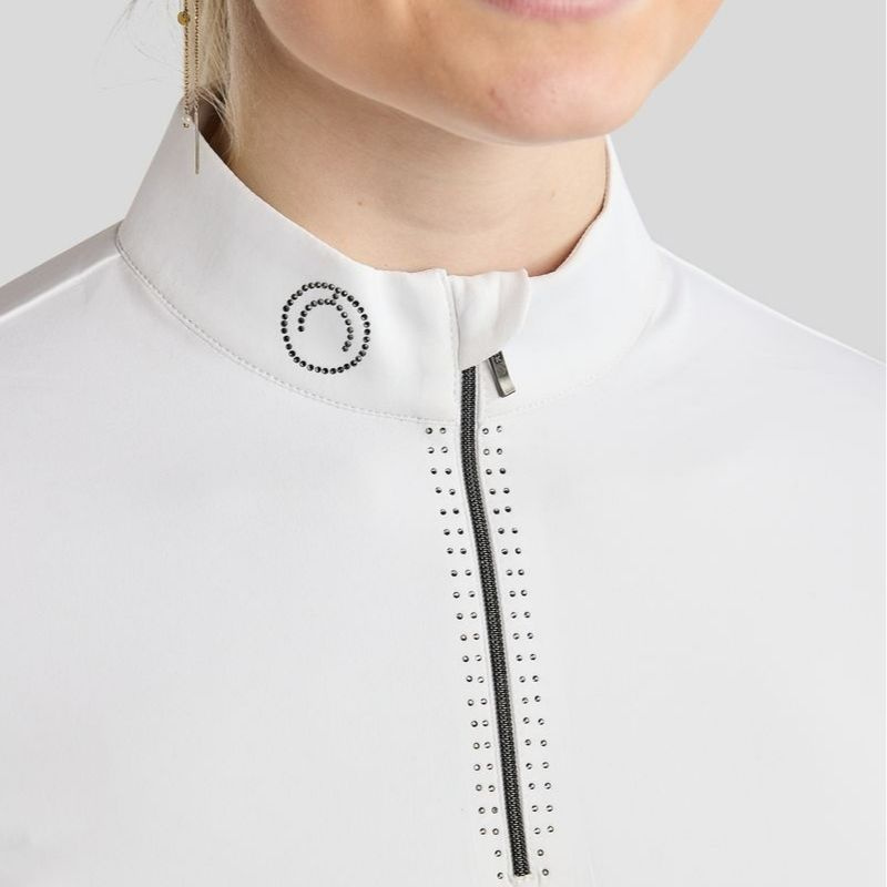 Top konkursowy MoMaddy Short Sleeve Gun Metal Crystals Biały
