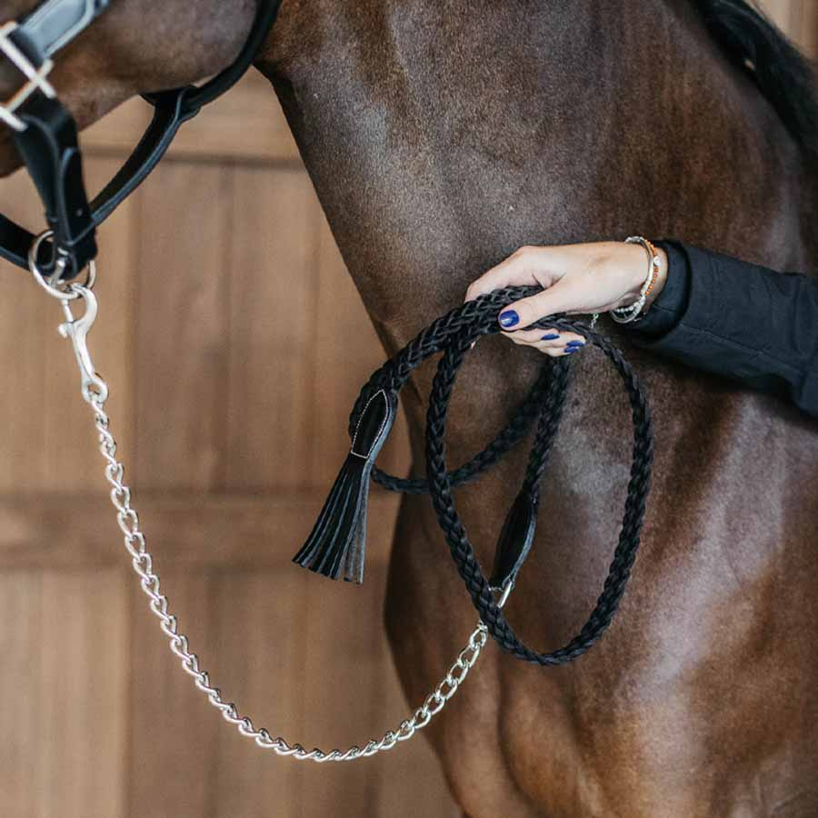 Uwiąz z łańcuszkiem Plaited Leather WBD Czarny